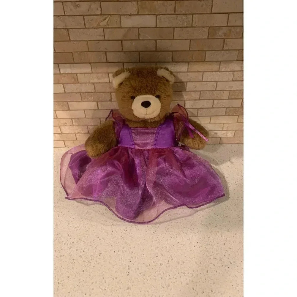 Noahs‎ Ark Teddy Bear Plush Purple Dress 11” Sitting Brown- B5